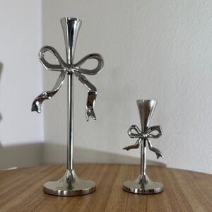 Threshold Silver Bow Accent Candle Holders - Decorative Home Coquette